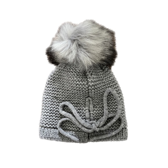 Kyi Kyi Canada Icon Beanie Faux Fur Pom Fleece Lined Charcoal Gray - Picture 4 of 5